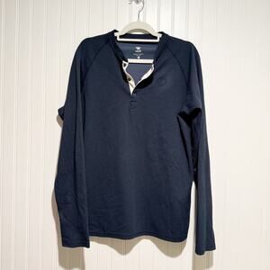 Rabbit Running Navy Blue Snap Button Henley Shirt Mens Large